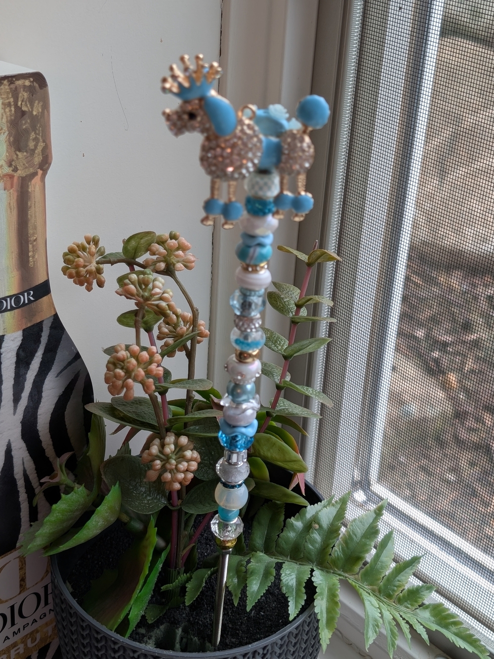 Handmade Fairy Wand/Plant/Garden Stake W/Blue Enameled Poodle Topper 🐩